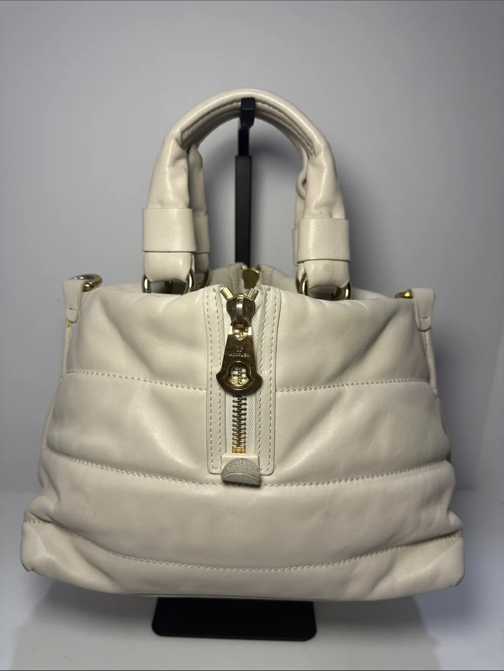 Moncler Amandine Borsa White Leather Puffer Satchel
